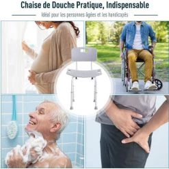 HOMCOM Chaise De Douche Siège De Douche Ergonomique Hauteur Réglable Pieds Antidérapants Charge Max. 136 Kg Alu HDPE Gris - Gris -France HOMCOM Soldes 2022 11643158 3