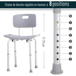 HOMCOM Chaise De Douche Siège De Douche Ergonomique Hauteur Réglable Pieds Antidérapants Charge Max. 136 Kg Alu HDPE Gris - Gris -France HOMCOM Soldes 2022 11643158 4
