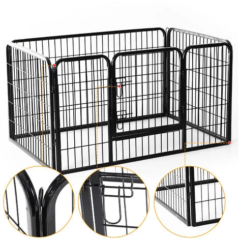 HOMCOM Luxe Parc Enclos Acier 125L X 80l X 70H Cm 4 Panneaux Et 1 Porte Pour Chiens Noir - Noir 6 HOMCOM Luxe Parc Enclos Acier 125L X 80l X 70H Cm 4 Panneaux Et 1 Porte Pour Chiens Noir - Noir – Image 4