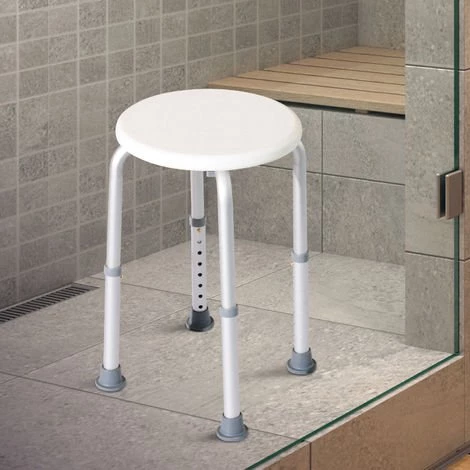 HOMCOM Tabouret De Douche Réglable En Hauteur Siège De Douche Ergonomique Pieds Antidérapants Charge Max. 136 Kg Alu HDPE Blanc 6 HOMCOM Tabouret De Douche Réglable En Hauteur Siège De Douche Ergonomique Pieds Antidérapants Charge Max. 136 Kg Alu HDPE Blanc – Image 4