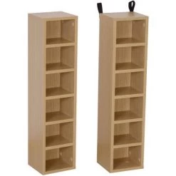 HOMCOM Lot De 2 étagères Colonnes Armoire De Rangement CD-DVD 6 + 6 Compartiments Dim. 21L X 19l X 88H Cm Capacité Max. 204 CD Coloris Hêtre - Beige