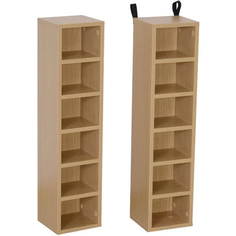 HOMCOM Lot De 2 étagères Colonnes Armoire De Rangement CD-DVD 6 + 6 Compartiments Dim. 21L X 19l X 88H Cm Capacité Max. 204 CD Coloris Hêtre - Beige 3 HOMCOM Lot De 2 étagères Colonnes Armoire De Rangement CD-DVD 6 + 6 Compartiments Dim. 21L X 19l X 88H Cm Capacité Max. 204 CD Coloris Hêtre - Beige