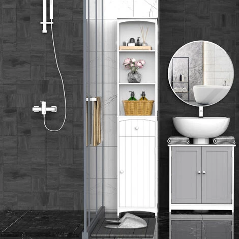 HOMCOM Meuble Colonne De Salle De Bain Moderne 34L X 24l X 170H Cm Blanc - Blanc 4 HOMCOM Meuble Colonne De Salle De Bain Moderne 34L X 24l X 170H Cm Blanc - Blanc – Image 2