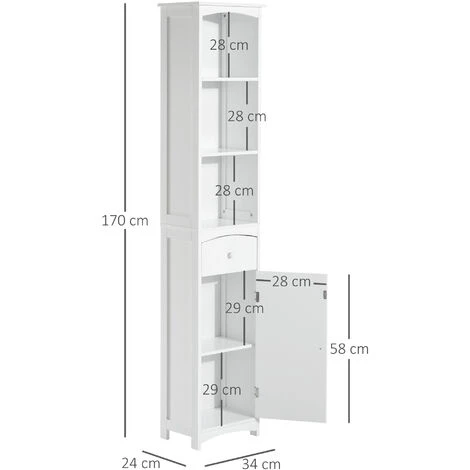 HOMCOM Meuble Colonne De Salle De Bain Moderne 34L X 24l X 170H Cm Blanc - Blanc 5 HOMCOM Meuble Colonne De Salle De Bain Moderne 34L X 24l X 170H Cm Blanc - Blanc – Image 3