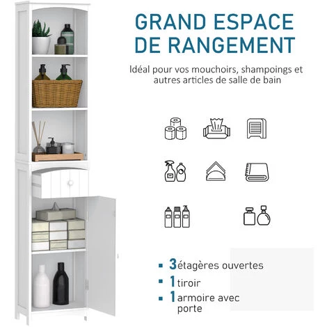 HOMCOM Meuble Colonne De Salle De Bain Moderne 34L X 24l X 170H Cm Blanc - Blanc 7 HOMCOM Meuble Colonne De Salle De Bain Moderne 34L X 24l X 170H Cm Blanc - Blanc – Image 5