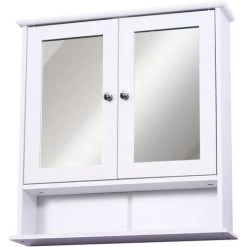 HOMCOM Armoire Murale étagère Salle De Bain 56L X 13l X 58H Cm Double Porte Miroir étagère Réglable MDF Blanc