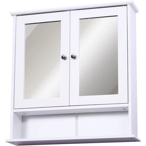 HOMCOM Armoire Murale étagère Salle De Bain 56L X 13l X 58H Cm Double Porte Miroir étagère Réglable MDF Blanc 3 HOMCOM Armoire Murale étagère Salle De Bain 56L X 13l X 58H Cm Double Porte Miroir étagère Réglable MDF Blanc