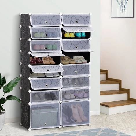 HOMCOM Armoire à Chaussures Range Chaussures L 95 X L 37 X H 160 Cm 14 Cubes Rectangulaires Et 2 Grands Cubes Noir Et Blanc 17 - Noir 4 HOMCOM Armoire à Chaussures Range Chaussures L 95 X L 37 X H 160 Cm 14 Cubes Rectangulaires Et 2 Grands Cubes Noir Et Blanc 17 - Noir – Image 2