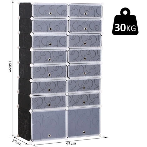 HOMCOM Armoire à Chaussures Range Chaussures L 95 X L 37 X H 160 Cm 14 Cubes Rectangulaires Et 2 Grands Cubes Noir Et Blanc 17 - Noir 5 HOMCOM Armoire à Chaussures Range Chaussures L 95 X L 37 X H 160 Cm 14 Cubes Rectangulaires Et 2 Grands Cubes Noir Et Blanc 17 - Noir – Image 3