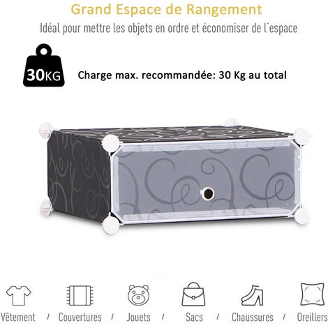 HOMCOM Armoire à Chaussures Range Chaussures L 95 X L 37 X H 160 Cm 14 Cubes Rectangulaires Et 2 Grands Cubes Noir Et Blanc 17 - Noir 6 HOMCOM Armoire à Chaussures Range Chaussures L 95 X L 37 X H 160 Cm 14 Cubes Rectangulaires Et 2 Grands Cubes Noir Et Blanc 17 - Noir – Image 4