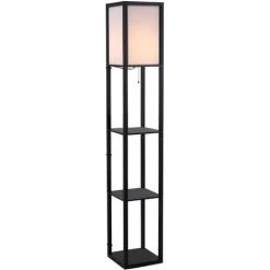 HOMCOM Lampadaire étagère Lampe étagère 26L X 26l X 160H Cm 3 étagères 4 Niveaux MDF Noir - Noir