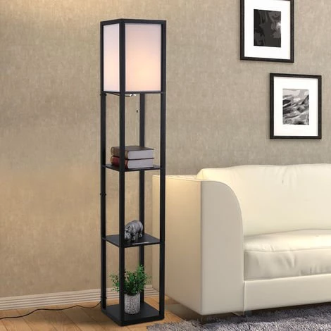 HOMCOM Lampadaire étagère Lampe étagère 26L X 26l X 160H Cm 3 étagères 4 Niveaux MDF Noir - Noir 4 HOMCOM Lampadaire étagère Lampe étagère 26L X 26l X 160H Cm 3 étagères 4 Niveaux MDF Noir - Noir – Image 2