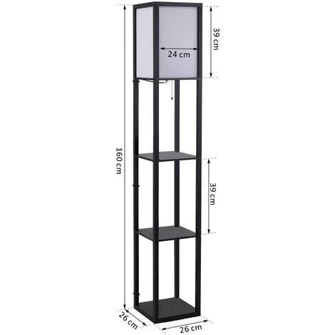 HOMCOM Lampadaire étagère Lampe étagère 26L X 26l X 160H Cm 3 étagères 4 Niveaux MDF Noir - Noir 5 HOMCOM Lampadaire étagère Lampe étagère 26L X 26l X 160H Cm 3 étagères 4 Niveaux MDF Noir - Noir – Image 3
