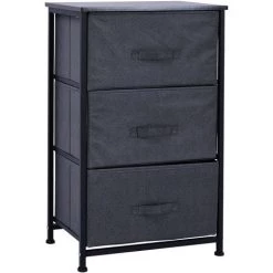 HOMCOM Meuble De Rangement 3 Tiroirs Chiffonnier Dim. 45L X 30l X 71H Cm Métal MDF Non Tissé Noir