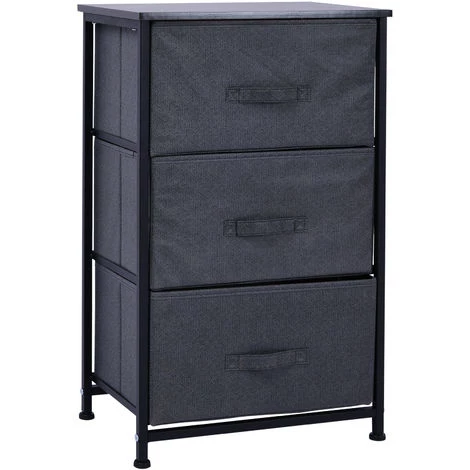 HOMCOM Meuble De Rangement 3 Tiroirs Chiffonnier Dim. 45L X 30l X 71H Cm Métal MDF Non Tissé Noir 3 HOMCOM Meuble De Rangement 3 Tiroirs Chiffonnier Dim. 45L X 30l X 71H Cm Métal MDF Non Tissé Noir