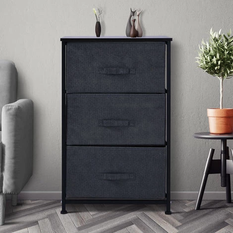 HOMCOM Meuble De Rangement 3 Tiroirs Chiffonnier Dim. 45L X 30l X 71H Cm Métal MDF Non Tissé Noir 4 HOMCOM Meuble De Rangement 3 Tiroirs Chiffonnier Dim. 45L X 30l X 71H Cm Métal MDF Non Tissé Noir – Image 2