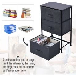 HOMCOM Meuble De Rangement 3 Tiroirs Chiffonnier Dim. 45L X 30l X 71H Cm Métal MDF Non Tissé Noir 10 HOMCOM Meuble De Rangement 3 Tiroirs Chiffonnier Dim. 45L X 30l X 71H Cm Métal MDF Non Tissé Noir -France HOMCOM Soldes 2022 13095957 4