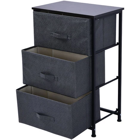 HOMCOM Meuble De Rangement 3 Tiroirs Chiffonnier Dim. 45L X 30l X 71H Cm Métal MDF Non Tissé Noir 7 HOMCOM Meuble De Rangement 3 Tiroirs Chiffonnier Dim. 45L X 30l X 71H Cm Métal MDF Non Tissé Noir – Image 5