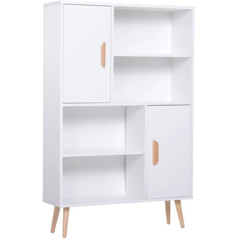 HOMCOM Bibliothèque Scandinave 4 Niches + 2 Placards Avec étagère Dim. 80L X 24l X 123H Cm Pieds Effilés Inclinés Bois Massif Panneaux Particules Blanc - Blanc 3 HOMCOM Bibliothèque Scandinave 4 Niches + 2 Placards Avec étagère Dim. 80L X 24l X 123H Cm Pieds Effilés Inclinés Bois Massif Panneaux Particules Blanc - Blanc