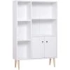 HOMCOM Bibliothèque Scandinave Dim. 80L X 23,5l X 123H Cm 5 Niches Placard 2 Portes Pieds Effilés Inclinés Bois Massif Panneaux Particules Blanc - Blanc