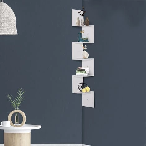 HOMCOM Étagère D'angle étagère De Rangement Design Contemporain Zig Zag 20L X 20l X 126H Cm 5 Niveaux Panneaux De Particules Blanc - Blanc 4 HOMCOM Étagère D'angle étagère De Rangement Design Contemporain Zig Zag 20L X 20l X 126H Cm 5 Niveaux Panneaux De Particules Blanc - Blanc – Image 2
