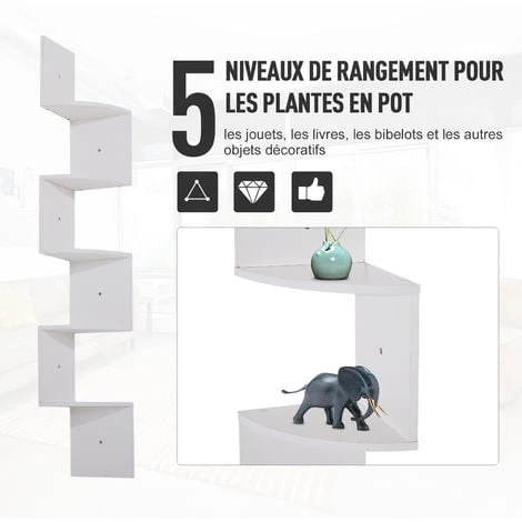 HOMCOM Étagère D'angle étagère De Rangement Design Contemporain Zig Zag 20L X 20l X 126H Cm 5 Niveaux Panneaux De Particules Blanc - Blanc 6 HOMCOM Étagère D'angle étagère De Rangement Design Contemporain Zig Zag 20L X 20l X 126H Cm 5 Niveaux Panneaux De Particules Blanc - Blanc – Image 4