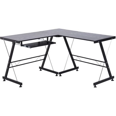 HOMCOM Bureau D'angle Bureau Informatique Design Moderne Métal MDF Imitation Veinage Bois Noir - Noir 3 HOMCOM Bureau D'angle Bureau Informatique Design Moderne Métal MDF Imitation Veinage Bois Noir - Noir