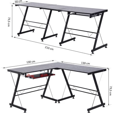 HOMCOM Bureau D'angle Bureau Informatique Design Moderne Métal MDF Imitation Veinage Bois Noir - Noir 5 HOMCOM Bureau D'angle Bureau Informatique Design Moderne Métal MDF Imitation Veinage Bois Noir - Noir – Image 3