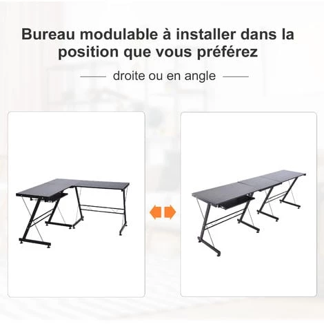 HOMCOM Bureau D'angle Bureau Informatique Design Moderne Métal MDF Imitation Veinage Bois Noir - Noir 6 HOMCOM Bureau D'angle Bureau Informatique Design Moderne Métal MDF Imitation Veinage Bois Noir - Noir – Image 4
