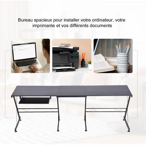 HOMCOM Bureau D'angle Bureau Informatique Design Moderne Métal MDF Imitation Veinage Bois Noir - Noir 7 HOMCOM Bureau D'angle Bureau Informatique Design Moderne Métal MDF Imitation Veinage Bois Noir - Noir – Image 5