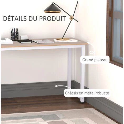 HOMCOM Table D'ordinateur 120L X 60l X 76H Cm Chêne Et Noir Multifonction Grand Plateau Cadre Robuste En Métal 7 HOMCOM Table D'ordinateur 120L X 60l X 76H Cm Chêne Et Noir Multifonction Grand Plateau Cadre Robuste En Métal – Image 5