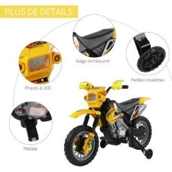 HOMCOM Moto Cross électrique Enfant 3 à 6 Ans 6 V Phares Klaxon Musiques 102 X 53 X 66 Cm Jaune Et Noir -France HOMCOM Soldes 2022 14470671 4