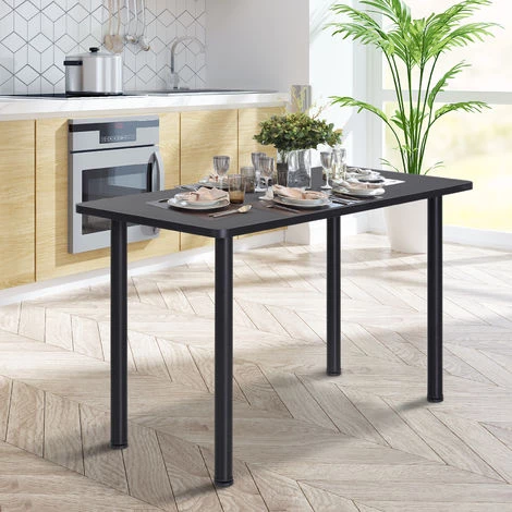 HOMCOM Table à Manger Style Contemporain 4 Personnes Dim. 120L X 60l X 76H Cm Panneaux Particules Acier Inoxydable Noir - Noir 4 HOMCOM Table à Manger Style Contemporain 4 Personnes Dim. 120L X 60l X 76H Cm Panneaux Particules Acier Inoxydable Noir - Noir – Image 2
