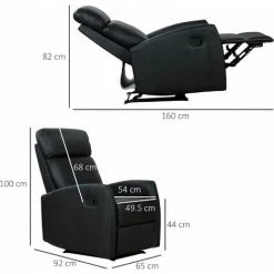 HOMCOM Fauteuil De Relaxation Inclinable 170° Avec Repose-pied Ajustable Revêtement Synthétique Noir 9 HOMCOM Fauteuil De Relaxation Inclinable 170° Avec Repose-pied Ajustable Revêtement Synthétique Noir -France HOMCOM Soldes 2022 14604623 3