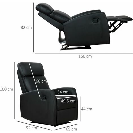 HOMCOM Fauteuil De Relaxation Inclinable 170° Avec Repose-pied Ajustable Revêtement Synthétique Noir 5 HOMCOM Fauteuil De Relaxation Inclinable 170° Avec Repose-pied Ajustable Revêtement Synthétique Noir – Image 3