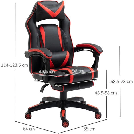 HOMCOM Fauteuil De Bureau Manager Grand Confort Style Baquet Racing Gamer Pivotant Inclinable Avec Coussins Et Repose-pieds Revêtement Synthétique Noir Rouge - Rouge 5 HOMCOM Fauteuil De Bureau Manager Grand Confort Style Baquet Racing Gamer Pivotant Inclinable Avec Coussins Et Repose-pieds Revêtement Synthétique Noir Rouge - Rouge – Image 3