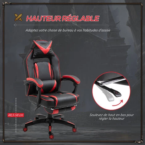 HOMCOM Fauteuil De Bureau Manager Grand Confort Style Baquet Racing Gamer Pivotant Inclinable Avec Coussins Et Repose-pieds Revêtement Synthétique Noir Rouge - Rouge 7 HOMCOM Fauteuil De Bureau Manager Grand Confort Style Baquet Racing Gamer Pivotant Inclinable Avec Coussins Et Repose-pieds Revêtement Synthétique Noir Rouge - Rouge – Image 5