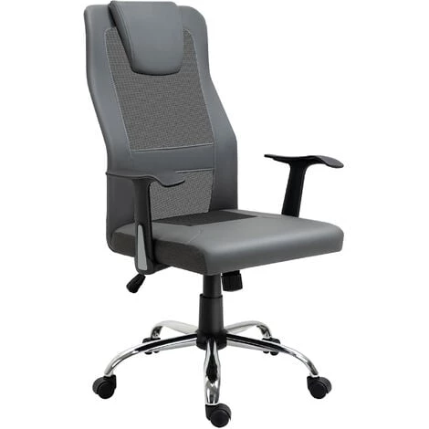 HOMCOM Fauteuil De Bureau Ergonomique Hauteur Assise Réglable Pivotant 360° Revêtement Synthétique Et Maille Gris - Gris 3 HOMCOM Fauteuil De Bureau Ergonomique Hauteur Assise Réglable Pivotant 360° Revêtement Synthétique Et Maille Gris - Gris