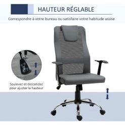 HOMCOM Fauteuil De Bureau Ergonomique Hauteur Assise Réglable Pivotant 360° Revêtement Synthétique Et Maille Gris - Gris 10 HOMCOM Fauteuil De Bureau Ergonomique Hauteur Assise Réglable Pivotant 360° Revêtement Synthétique Et Maille Gris - Gris -France HOMCOM Soldes 2022 14604687 4