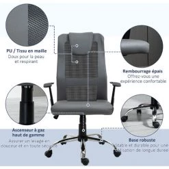 HOMCOM Fauteuil De Bureau Ergonomique Hauteur Assise Réglable Pivotant 360° Revêtement Synthétique Et Maille Gris - Gris 11 HOMCOM Fauteuil De Bureau Ergonomique Hauteur Assise Réglable Pivotant 360° Revêtement Synthétique Et Maille Gris - Gris -France HOMCOM Soldes 2022 14604687 5