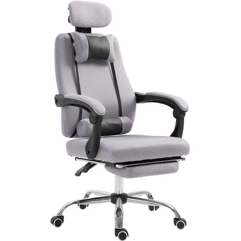 HOMCOM Fauteuil De Bureau Manager Grand Confort Repose-pied Tétière + Coussin Lombaires Intégrés Dossier Inclinable Revêtement Tissu Micro Perforé Gris Noir - Gris 3 HOMCOM Fauteuil De Bureau Manager Grand Confort Repose-pied Tétière + Coussin Lombaires Intégrés Dossier Inclinable Revêtement Tissu Micro Perforé Gris Noir - Gris