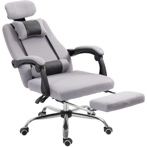 HOMCOM Fauteuil De Bureau Manager Grand Confort Repose-pied Tétière + Coussin Lombaires Intégrés Dossier Inclinable Revêtement Tissu Micro Perforé Gris Noir - Gris 4 HOMCOM Fauteuil De Bureau Manager Grand Confort Repose-pied Tétière + Coussin Lombaires Intégrés Dossier Inclinable Revêtement Tissu Micro Perforé Gris Noir - Gris – Image 2
