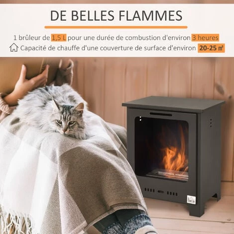HOMCOM Cheminée Bioéthanol Sur Pieds Style Néo-rétro Poêle 1 Brûleur 1,5 L Dim. 40L X 30l X 50H Cm Couverture 20-25 M² Noir - Noir 6 HOMCOM Cheminée Bioéthanol Sur Pieds Style Néo-rétro Poêle 1 Brûleur 1,5 L Dim. 40L X 30l X 50H Cm Couverture 20-25 M² Noir - Noir – Image 4