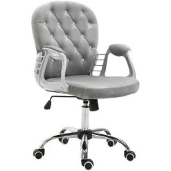 HOMCOM Fauteuil Chaise De Bureau Style Contemporain Hauteur Réglable Roulettes Pivotant Velours 60 X 61 X 95-105 Cm Gris - Gris