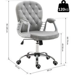 HOMCOM Fauteuil Chaise De Bureau Style Contemporain Hauteur Réglable Roulettes Pivotant Velours 60 X 61 X 95-105 Cm Gris - Gris -France HOMCOM Soldes 2022 14903738 3
