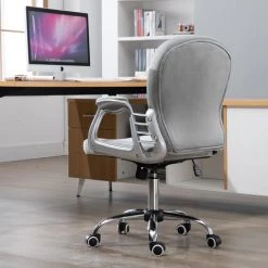 HOMCOM Fauteuil Chaise De Bureau Style Contemporain Hauteur Réglable Roulettes Pivotant Velours 60 X 61 X 95-105 Cm Gris - Gris -France HOMCOM Soldes 2022 14903738 4
