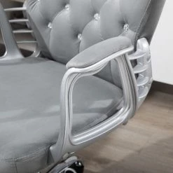 HOMCOM Fauteuil Chaise De Bureau Style Contemporain Hauteur Réglable Roulettes Pivotant Velours 60 X 61 X 95-105 Cm Gris - Gris -France HOMCOM Soldes 2022 14903738 5