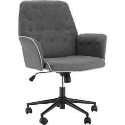 HOMCOM Fauteuil De Bureau Chaise De Bureau Hauteur Réglable Roulettes Pivotant 360° Tissu Chanvre 69L X 66l X 89,5-97H Cm Gris Chiné