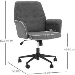 HOMCOM Fauteuil De Bureau Chaise De Bureau Hauteur Réglable Roulettes Pivotant 360° Tissu Chanvre 69L X 66l X 89,5-97H Cm Gris Chiné -France HOMCOM Soldes 2022 14930444 3