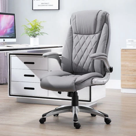 HOMCOM Fauteuil De Bureau Ergonomique Hauteur Réglable Roulettes Pivotant P.U 70 X 76 X 121 Cm Gris - Gris 4 HOMCOM Fauteuil De Bureau Ergonomique Hauteur Réglable Roulettes Pivotant P.U 70 X 76 X 121 Cm Gris - Gris – Image 2